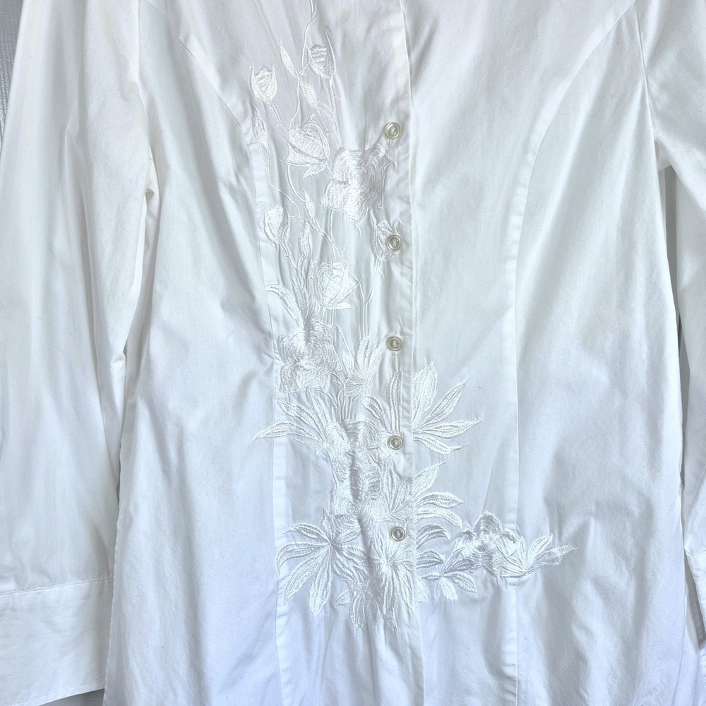 Vintage Puli white button down shirt floral embroidery‎ women's 12 - Picture 3 of 10